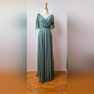 Eva Fashion Flutter Sleeve Chiffon Maxi Dress – Sage Green, Size M, NWT